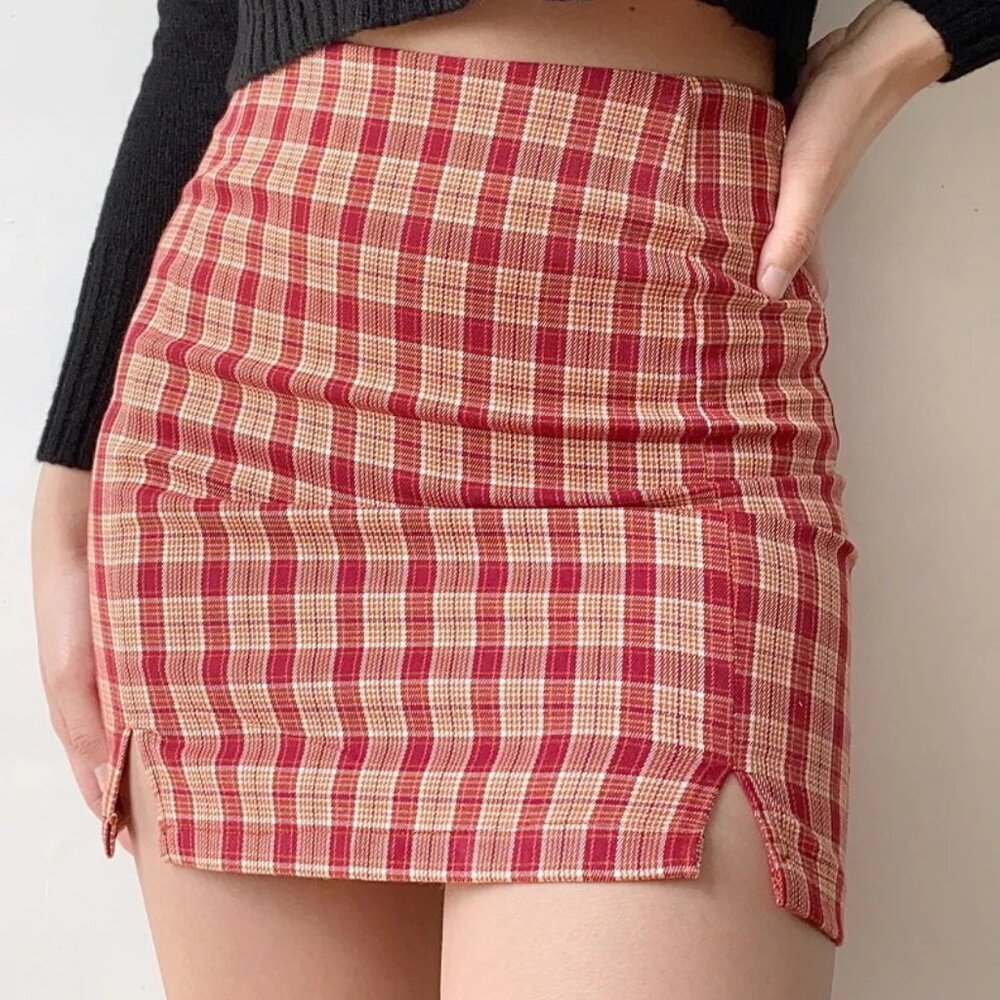 Brandy Melville Red Cara Plaid Skirt